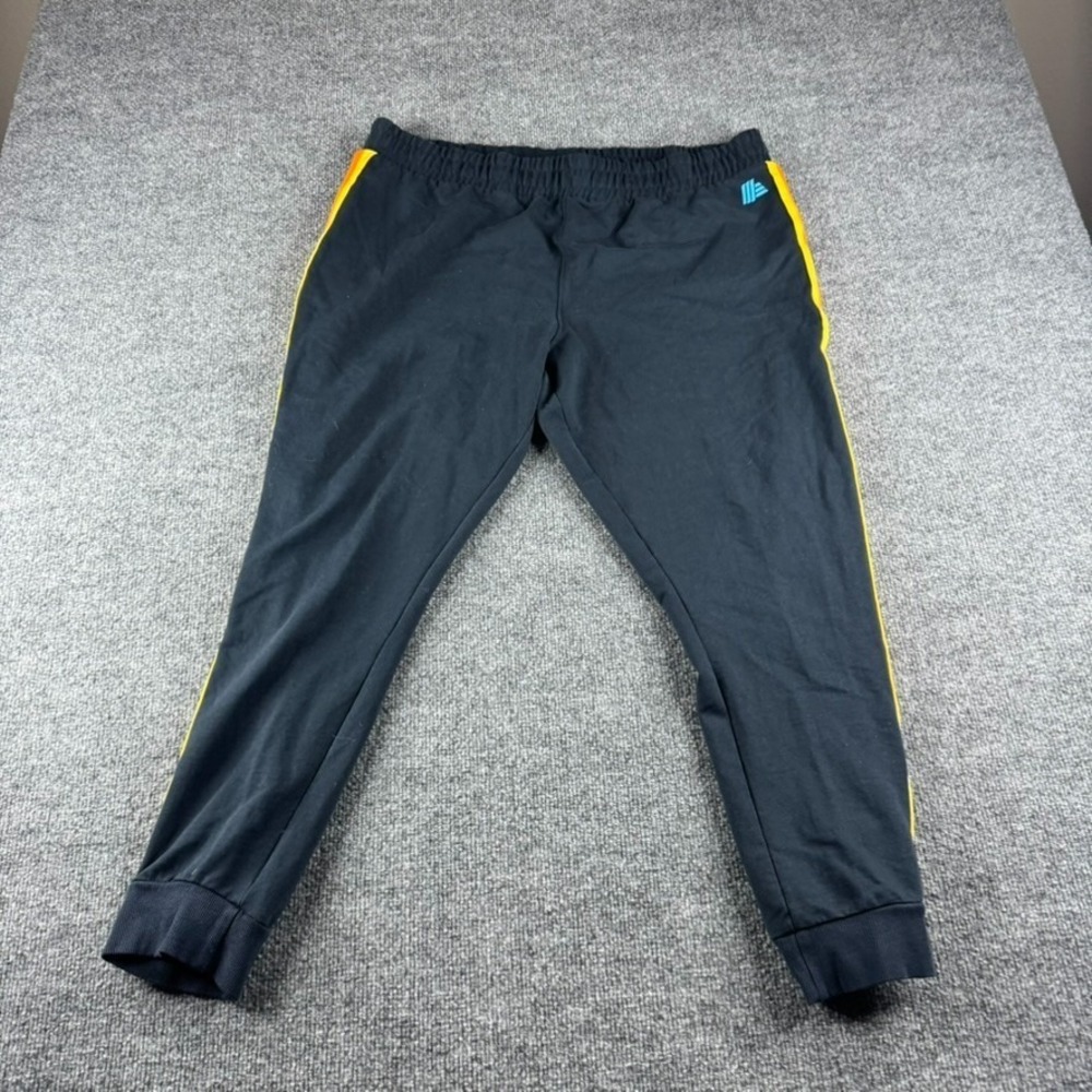 Aldi Sweatpants Mens XL Blue‎ Rainbow Stripe Fleece Retro Pull On Lounge Casual